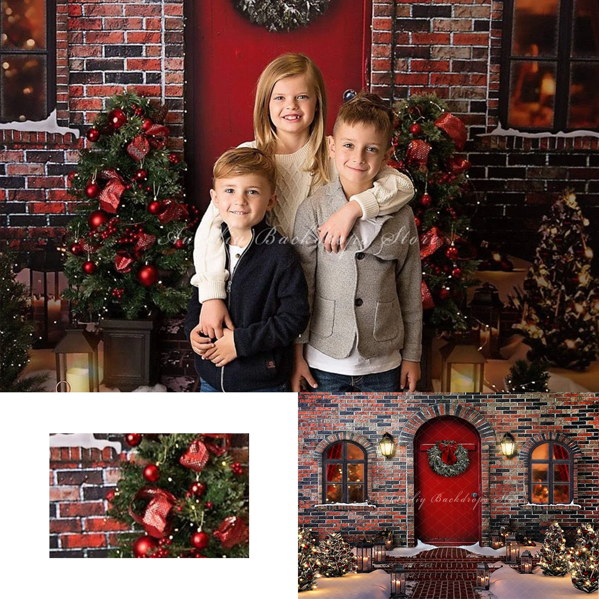 

Christmas Snowy Night Backgrounds Kids Adult Photography Props Child Baby Decors Xmas Wreath Brick House Wooden Photo Backdrops