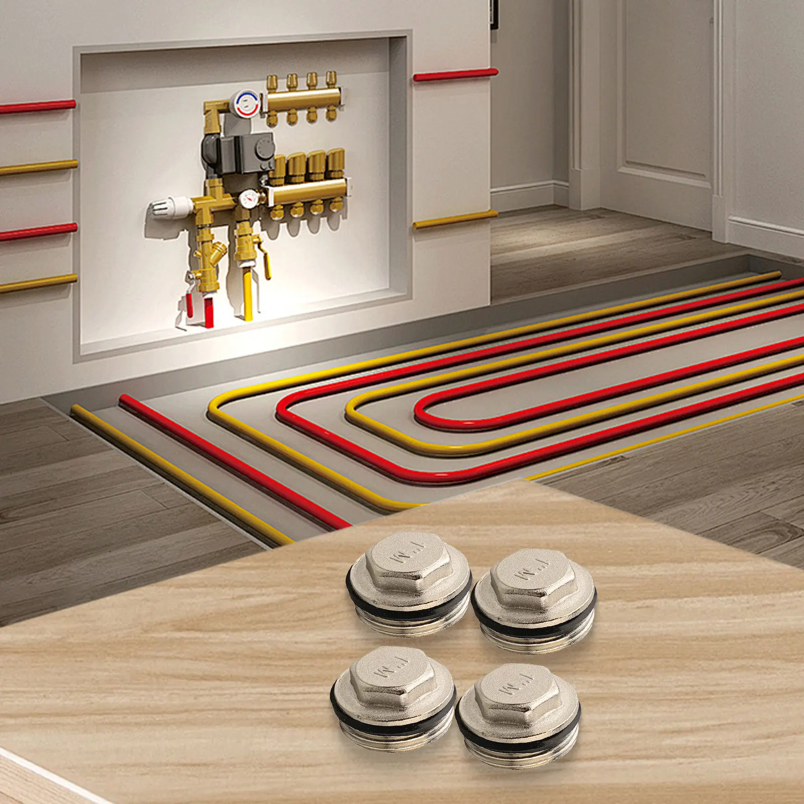 4PCS Floor Heating Manifold Radiator Floor Heating Hexagonal ,Suitable For Various Heating Systems, Including Unde