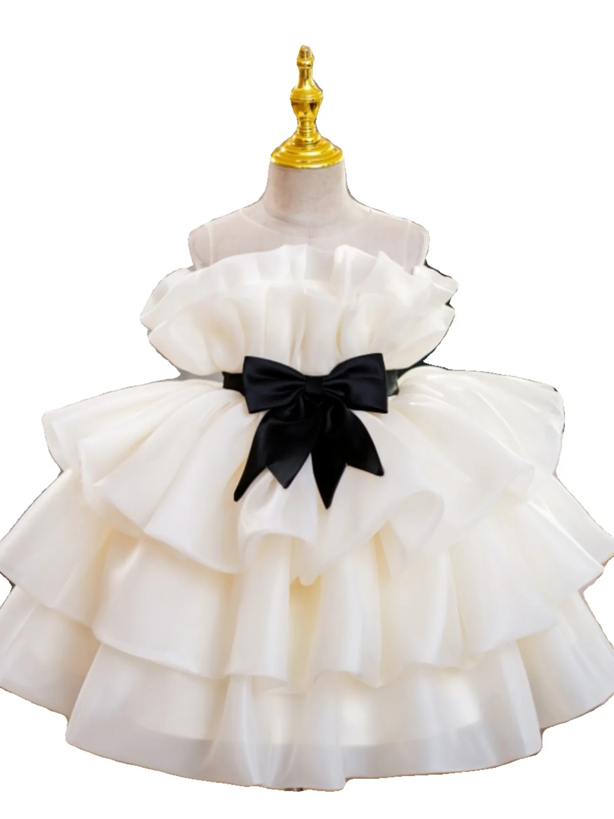 Flower Girls Wedding Short Sleeve Little Girl Dress Girls Round Neck Wedding Dress Children's Birthday Princess Dress