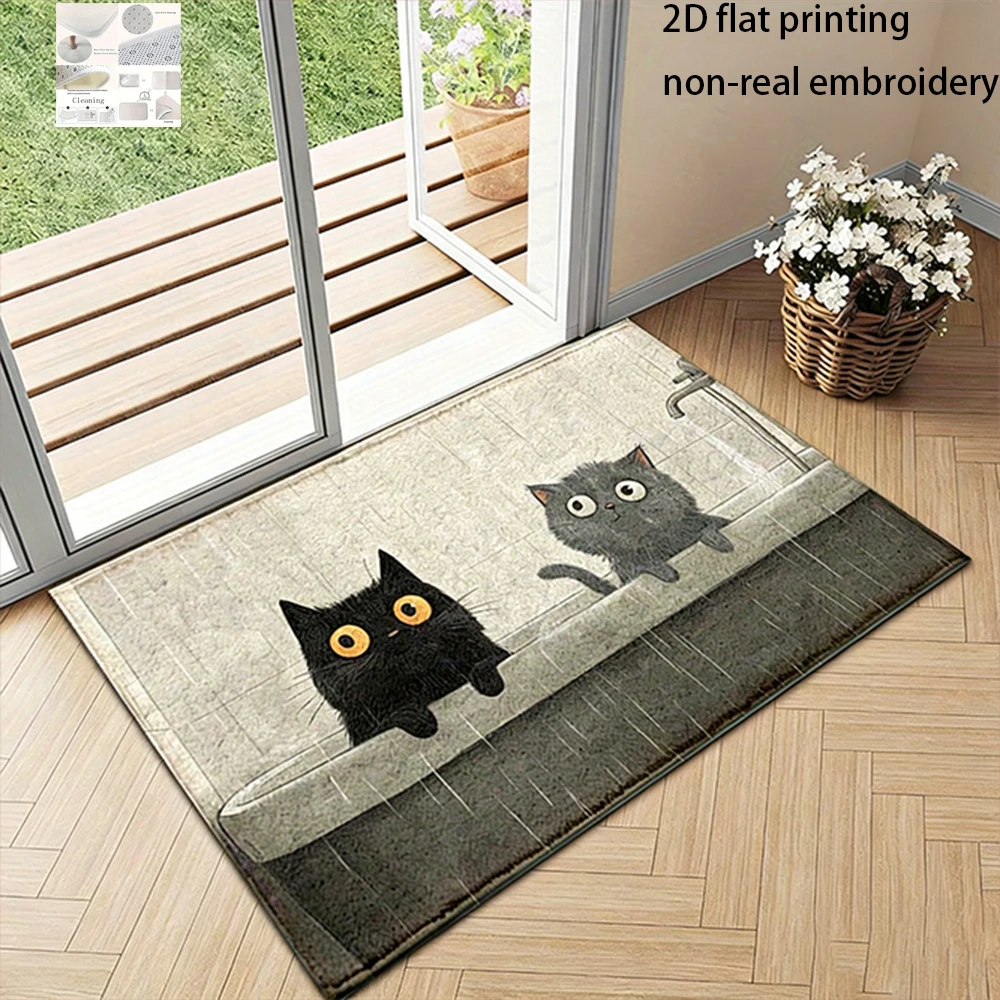 

2D Flat-1pc Cats Bathtub Door Mat , , Suitable for bedroom, kitchen, dining room, bathroom, blue velvet floor mats.