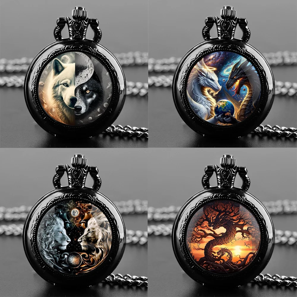 

Mysterio Dragon Wolf Tiger Creative Vintage Quartz Pocket Watch Men Women Pendant Necklace Chain Charm Clock Watch Jewelry Gifts