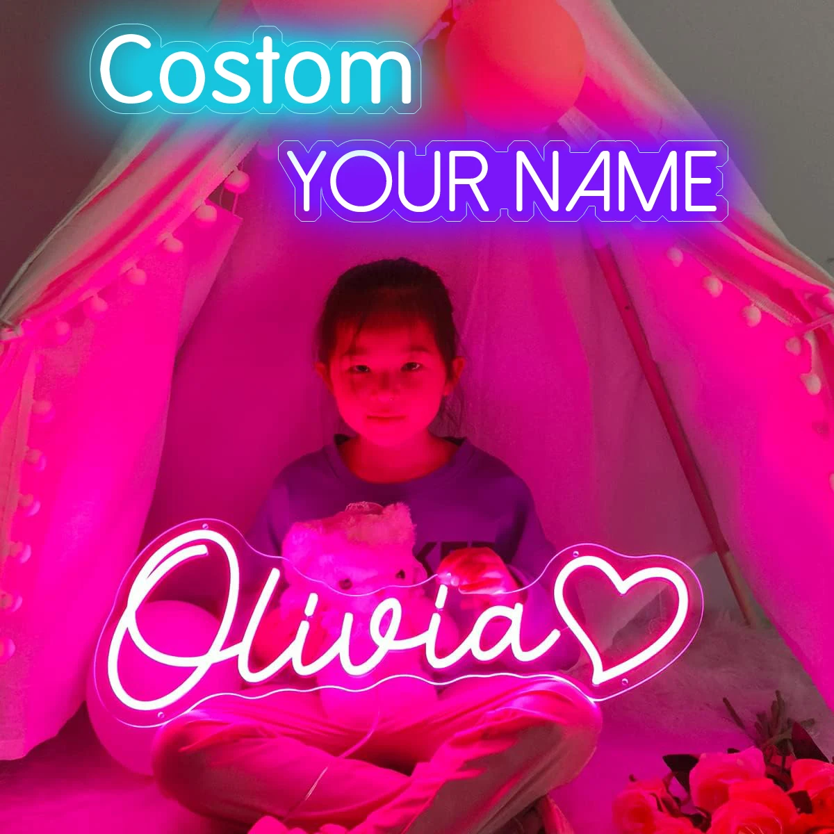 Letrero de neón personalizado con nombre, luz LED personalizada para boda, luces nocturnas de neón, regalos de cumpleaños, decoración para habitación de niño y niña, colgante de pared