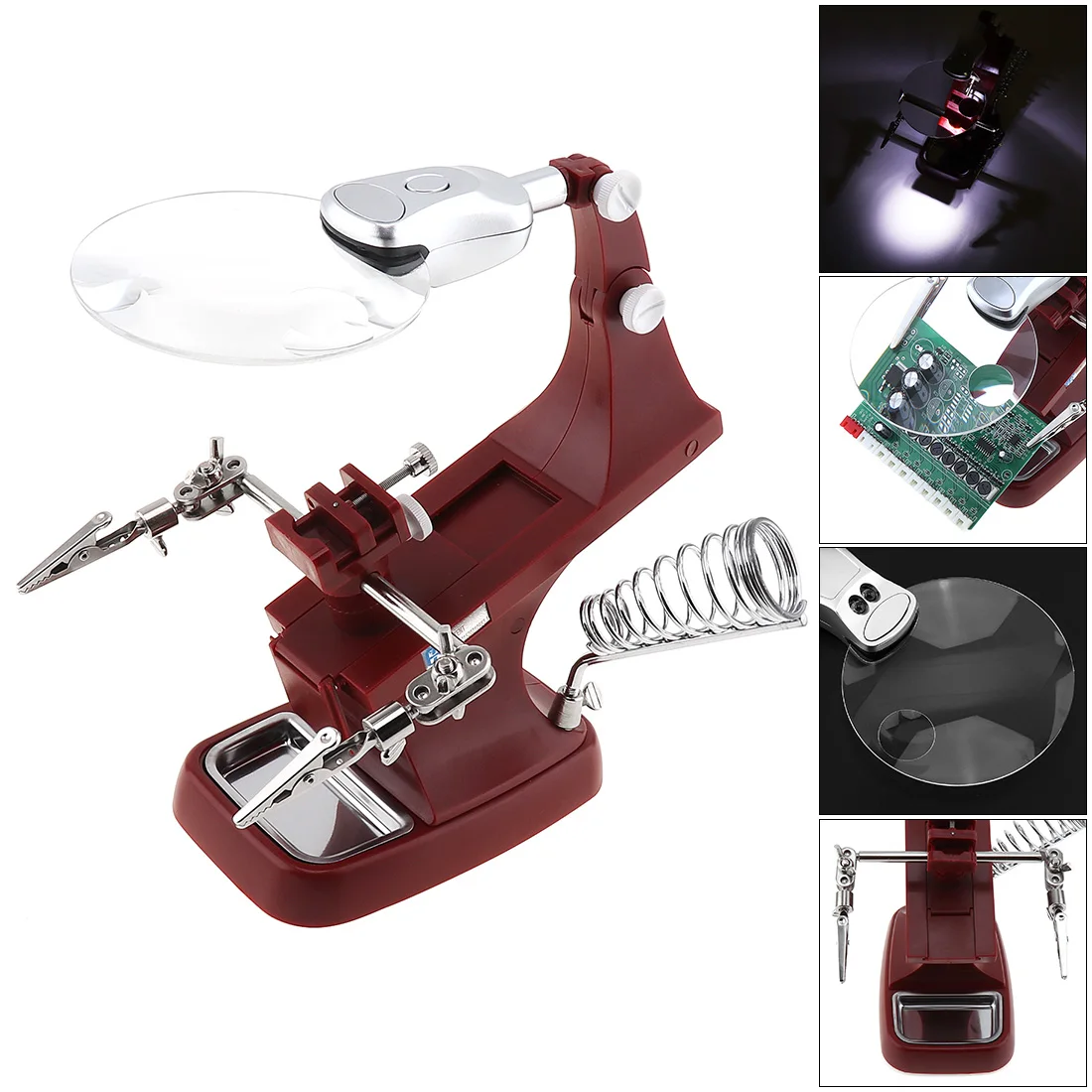 4.5X Welding Magnifying Glass Deskop Welding Magnifier with Alligator Clip Holder Clamp and Two LED Lights for Soldering Repair