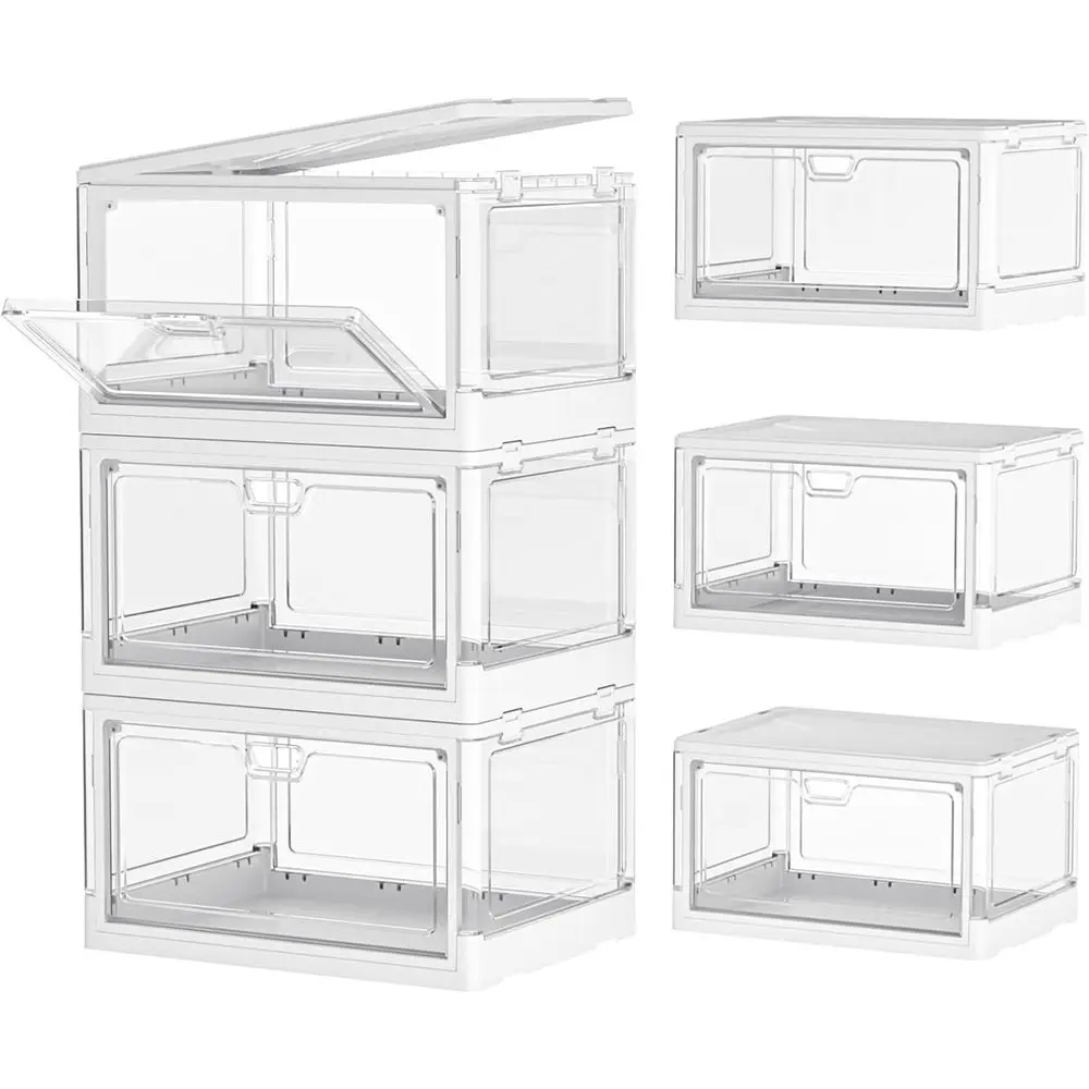 

Clear Storage Bin with Lid 3 Pack 【Stackable & Sturdy】 Plastic Multiunctional olding Storage Bins or Bedroom, Living Room, Study