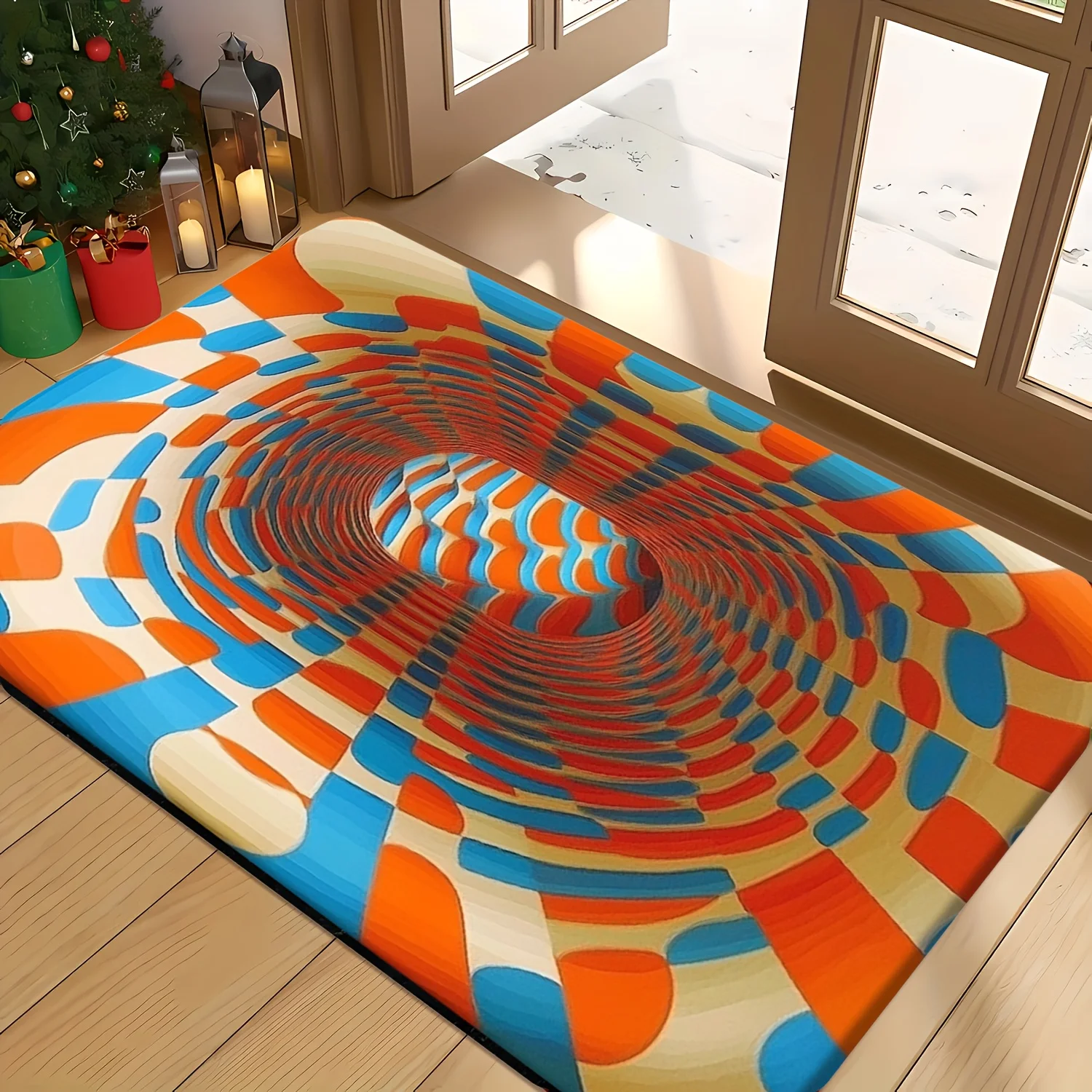 3D Optical Illusion Printed Flannel Bath Mat With Colorful Spiral Design Soft Non Slip Rug For Bathroom Or Home Decor