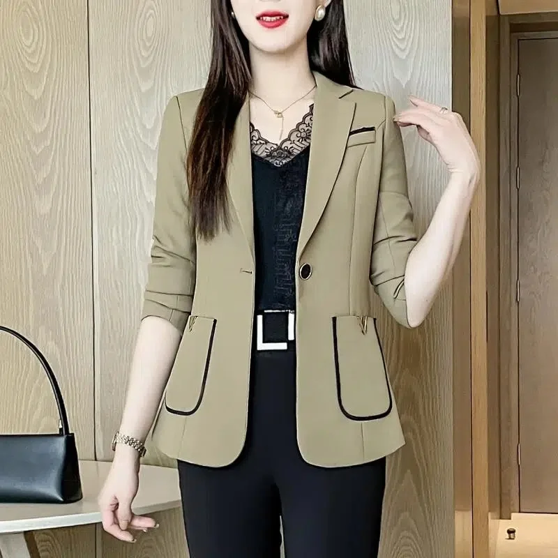 Large Size Women's High-Grade Professional Suit Jacket Spring Autumn 2024New Outerwear Fashion Elegant Blazer Coat Female Tops