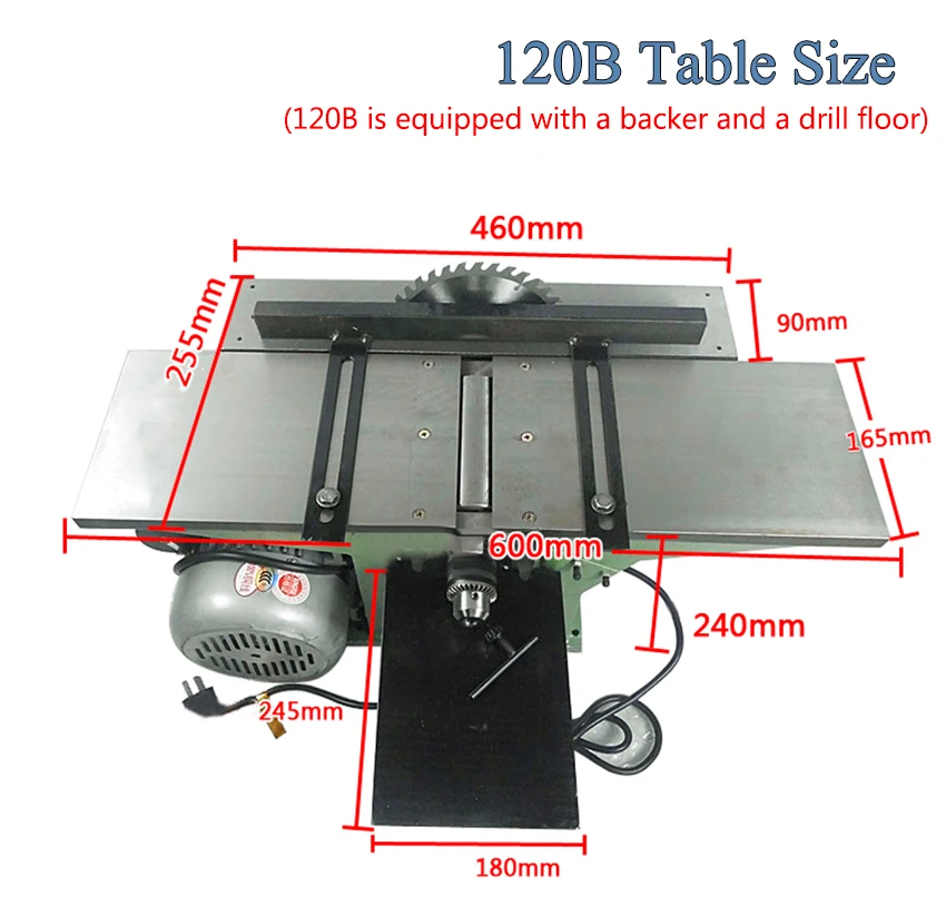 220V 3800r/min Multifunctional Woodworking Saws Desktop Electric 120B Wood Planer Planing Machine With Backing and 1.3KW Motor