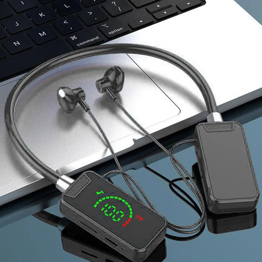 หูฟังไร้สาย หูฟังลดเสียงรบกวน หูฟังไร้สายแบบคล้องคอกันน้ําพร้อมจอแสดงผล LED Bluetooth สําหรับแฮนด์ฟรี