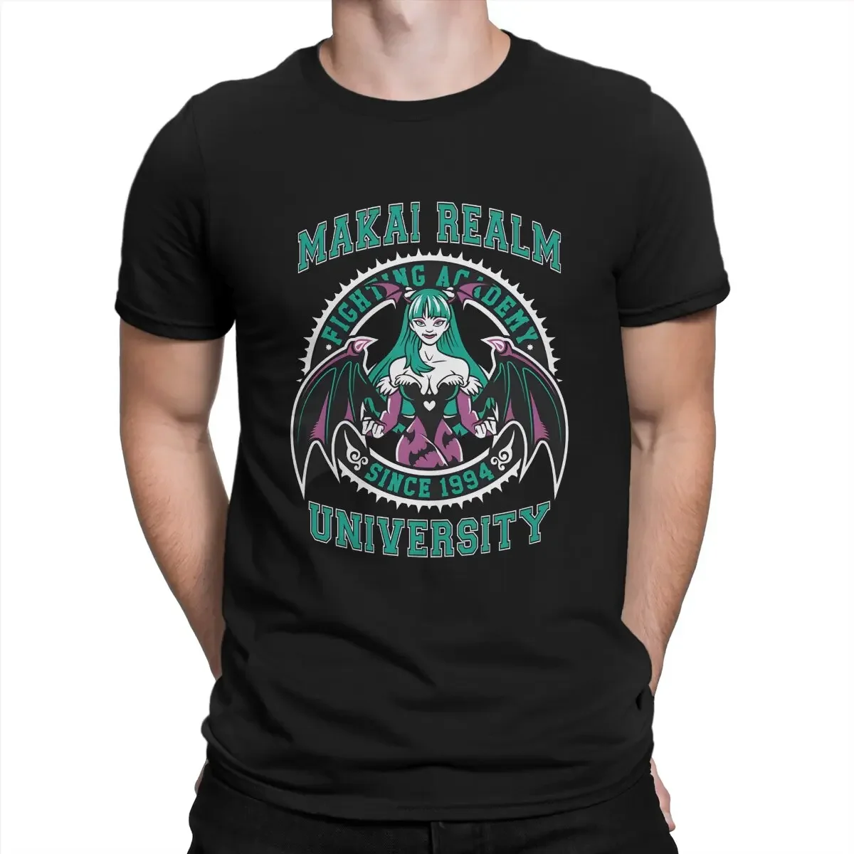 Darkstalkers Game 100% Cotton Clothing Vintage Short Sleeve O Neck Tee Shirt Men Makai Realm University T Shirts Printed T-Shirt