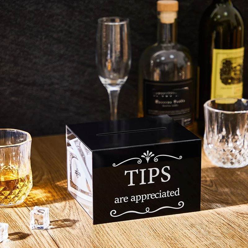 Tip Jars For Money 6 X 4 X 5 Inch Tip Collection Box With Lock Donation Suggestion Box For Tip Storage Raffling Box