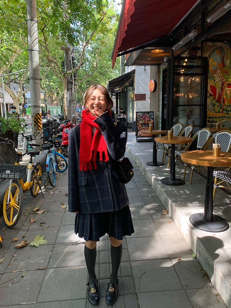 

Осенне-зимнее женское шерстяное пальто и юбка-трапеция, комплект из двух предметов, клетчатый ансамбль Faion для женщин в 20-х и 30-х годов