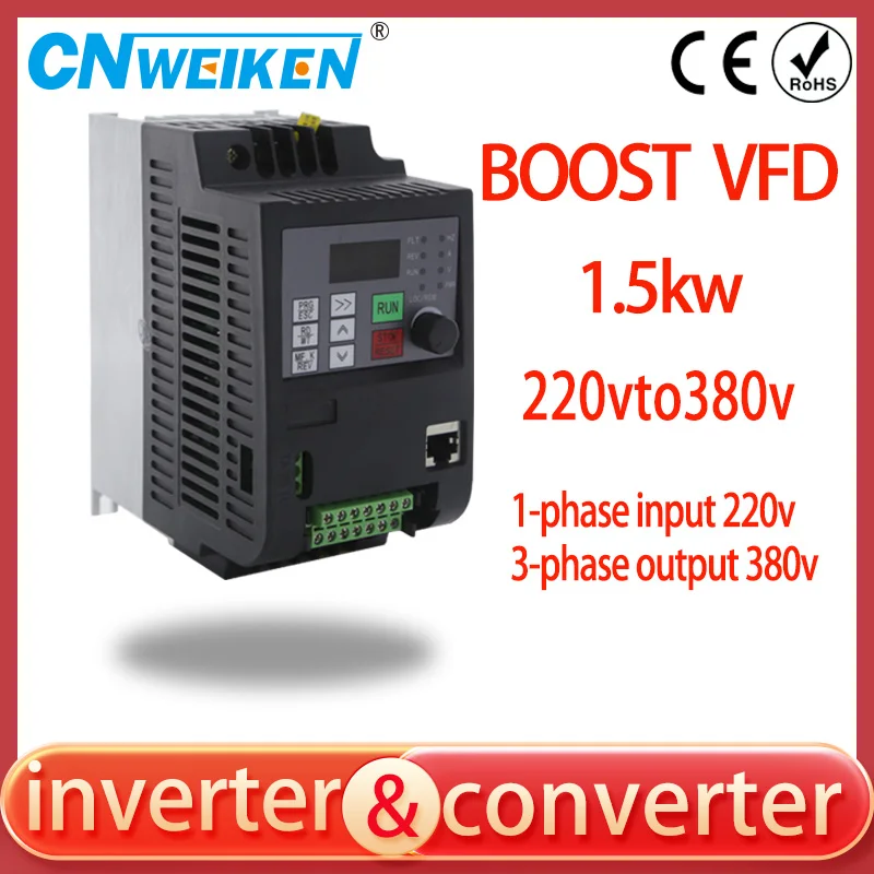 

VFD 1.5kw 2.2kw 220v to 380v Single phase input 220V/380v 3 phase output AC Frequency Inverter AC drives /frequency converter