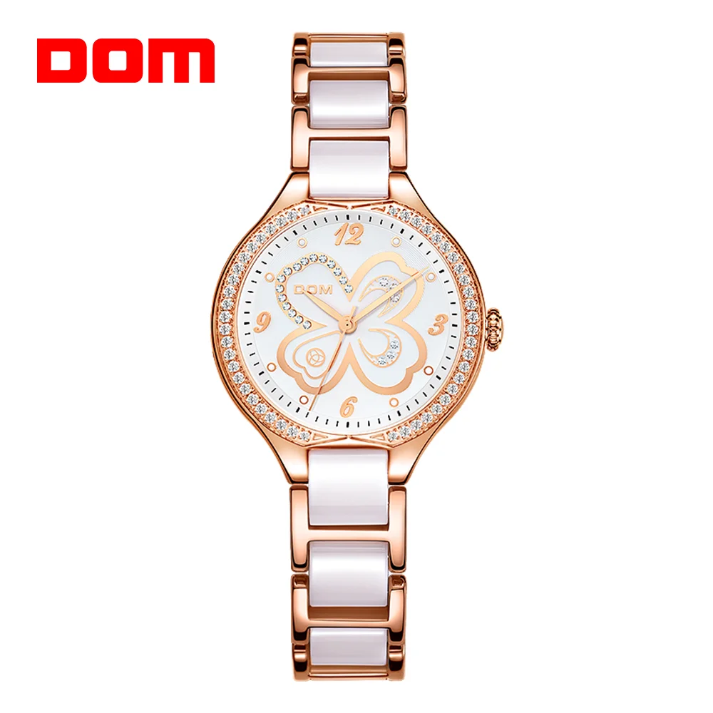 DOM Fashion Women Diamonds Wrist Watches Ceramics Watchband Top Luxury Brand Dress Ladies Geneva Quartz Clock G-1271G