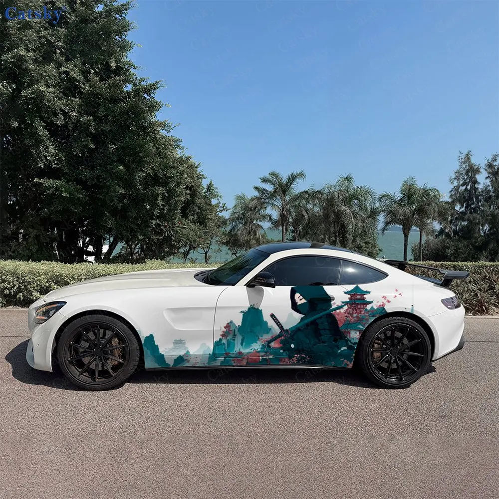 

2pcs Watercolor Japanese Samurai, Durable, Fade-resistant, Enhance Vehicle Aesthetics With Bold Artistic Design Car Vinyl Wraps