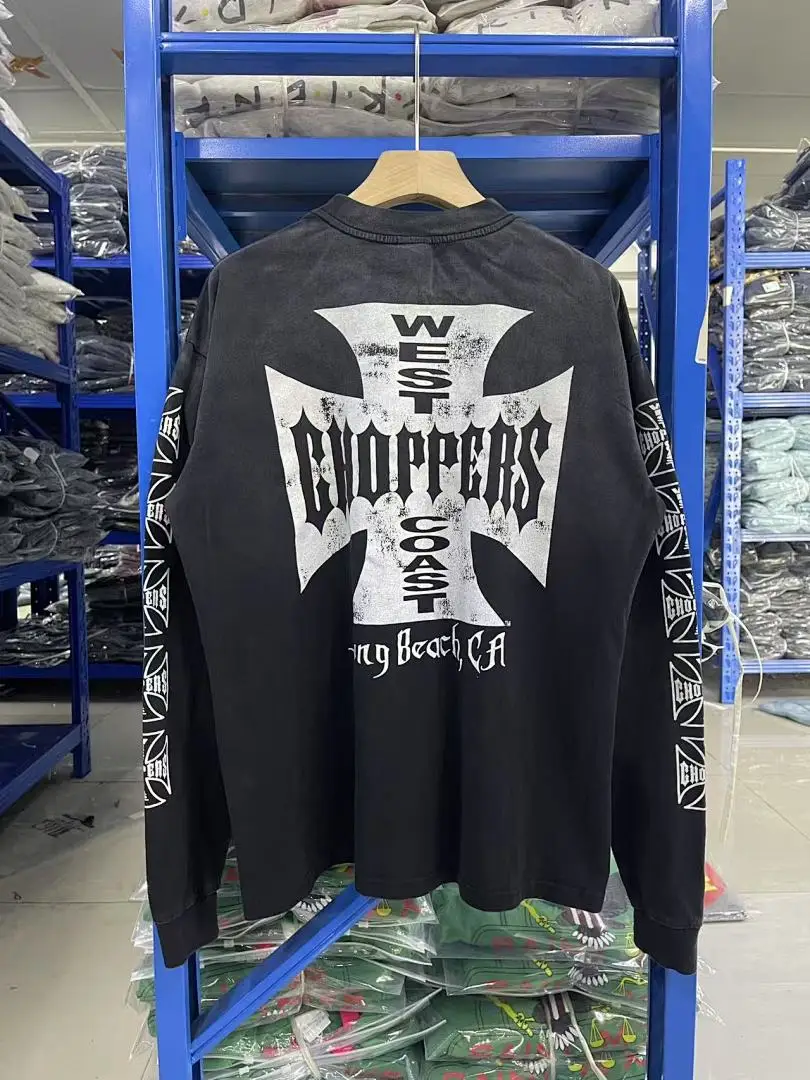 Best Version West Coast Washed Vintage Cross Print Women Men Long Sleeve Tops T shirt tees Hiphop Oversized Men Casual T shirt