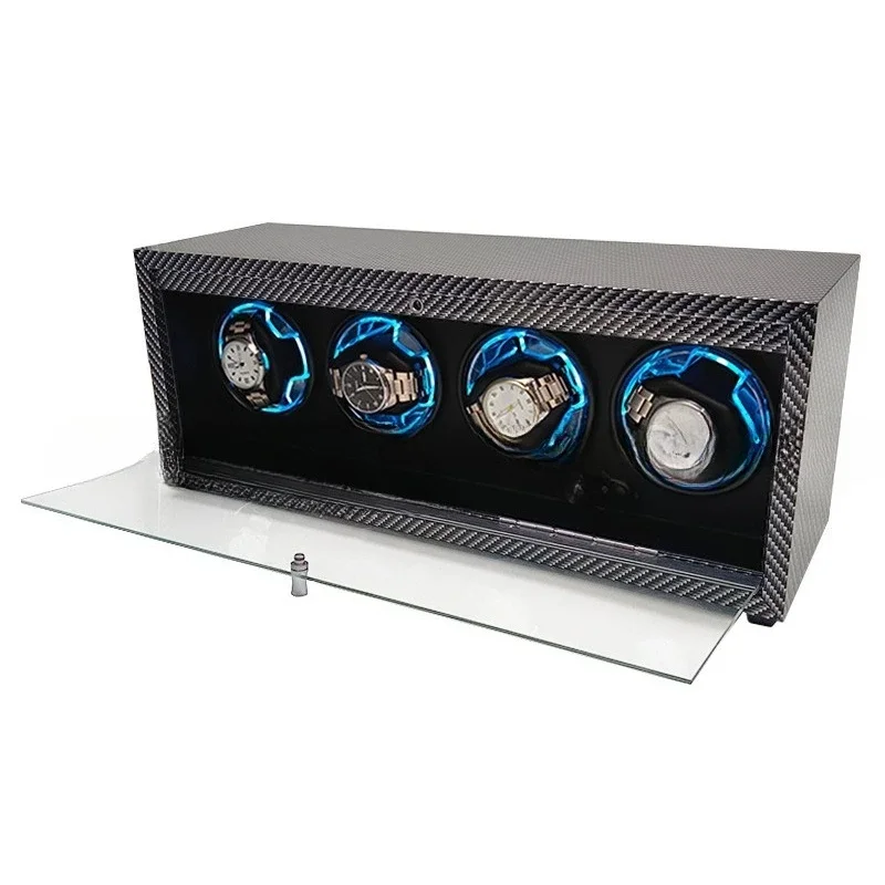 Black walnut pattern wooden vertical 4-gauge automatic watch shaker, open the lid and stop the electric watch box