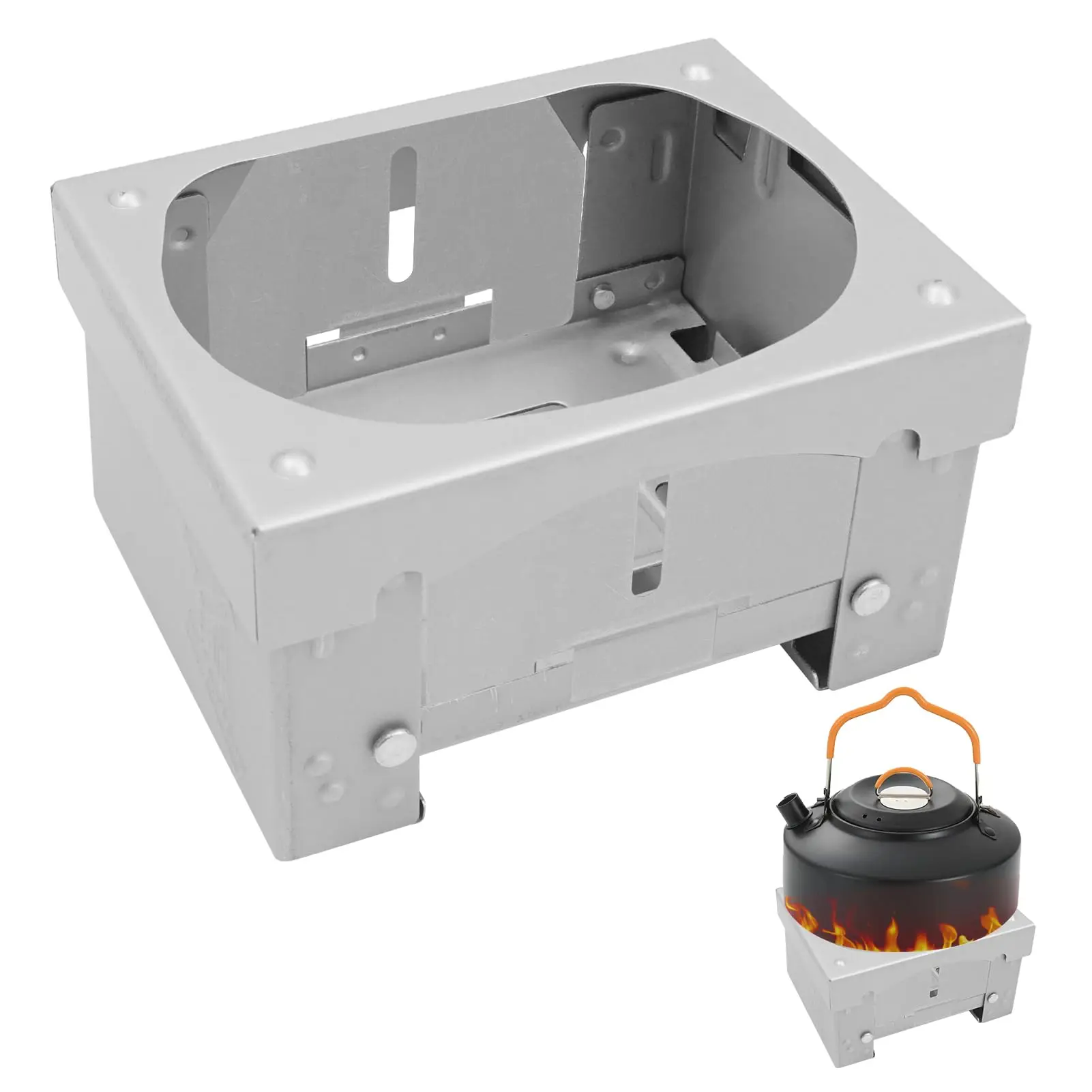 

Foldable Stove Set Solid Fuel Cooking Appliance Portable Backpacking Stove with Stable Support & Windbreak for Outdoor Camping