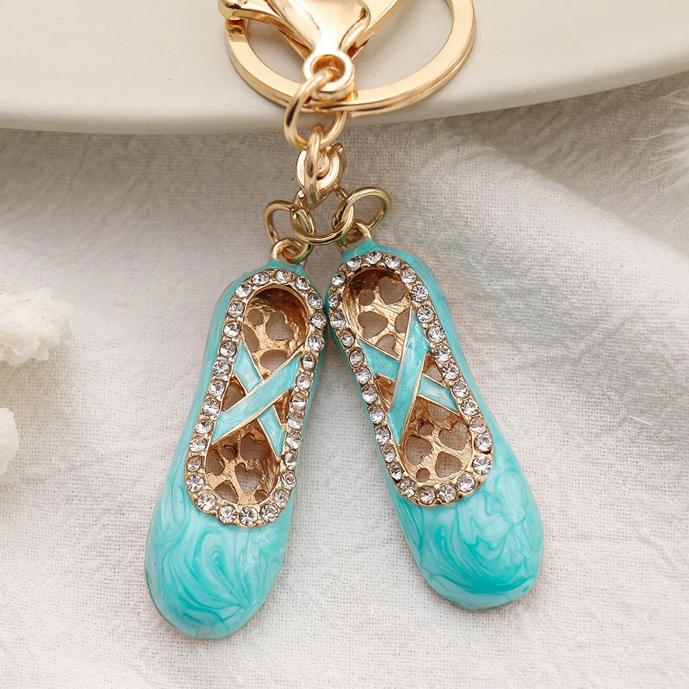 Fashion keychain sexy pink pearl paint ballet shoes key chain three-dimensional alloy rhinestone bag pendant small jewelry