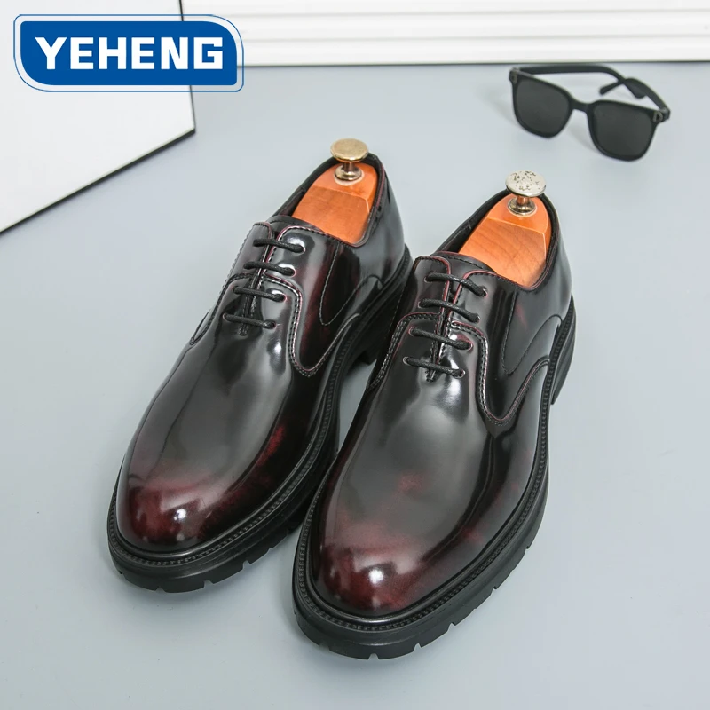 

Новые осенние мужские повседневные кожаные туфли, деловые винтажные дизайнерские модельные туфли на толстой подошве, уличная обувь с низким берцем и резиновой подошвой