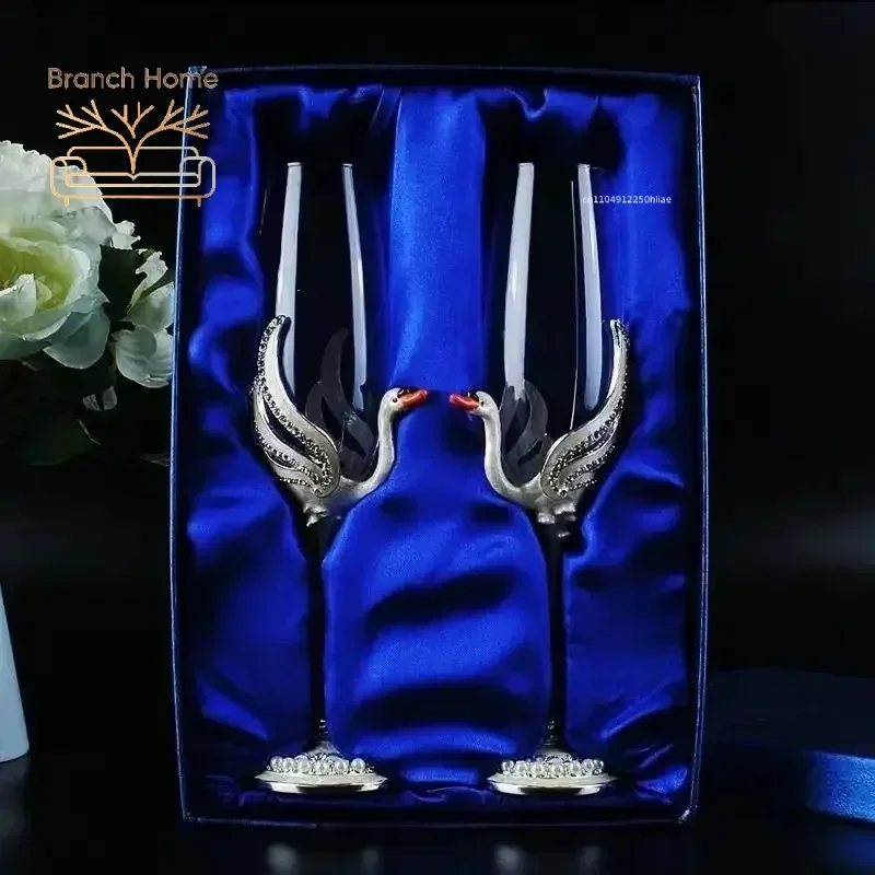 Luxury Original Swan Champagne Glass Crystal Cocktail Cup With Enamel Design For Red Wine Bar Wedding Gift Set Home Bar Decor