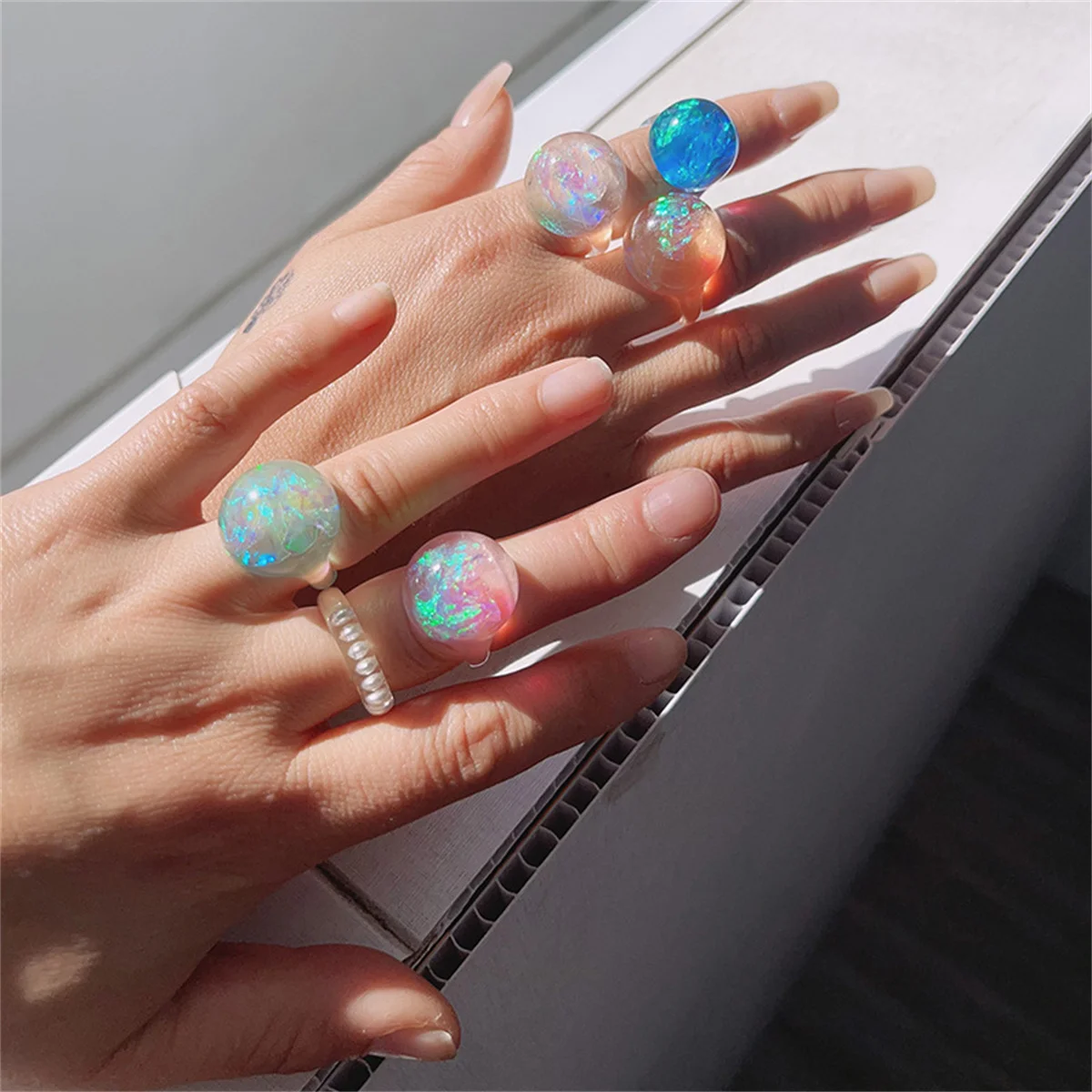 Cool Summer Imitation Europa Resin Ring,Illusionary Planet Ball,Transparent Ring,Starry Sky Fantasy Night Sky Ring Fairy Jewelry