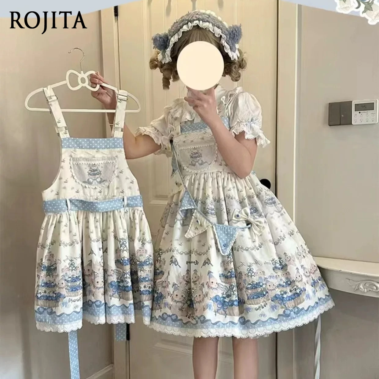 

Sweet Blueberry Rabbit Print Lolita Dress Summer Apron Style Suspender Skirt Straps and JSK Sweet Original Lolita