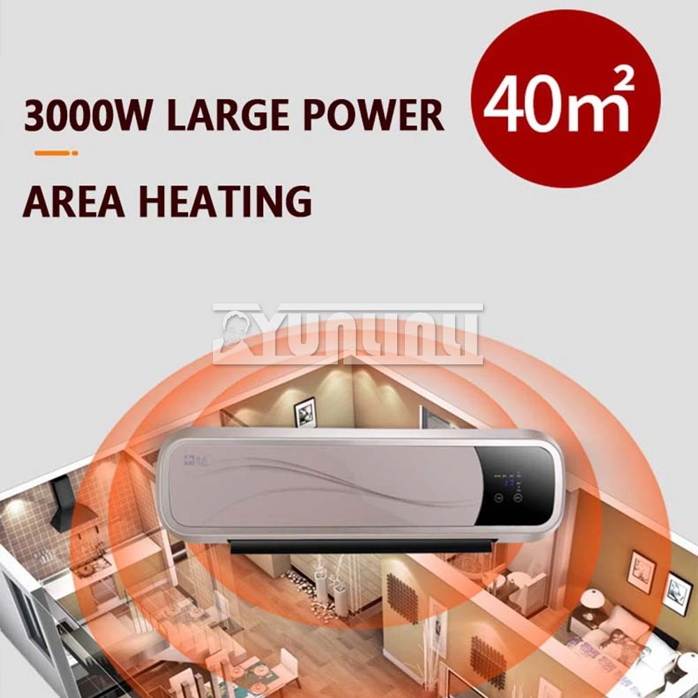 3000W Heating Fan Household Bathroom Exemption Heater Energy-saving Fast Heat Wall-mounted Heater
