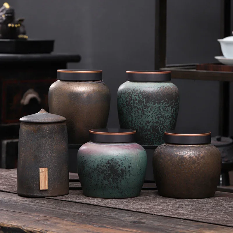 Golden Ceramic Tea Jar Luxury Vintage Sealed Container For Home Kitchen Items Tea Storage Canister Gift Wholesale Counter Mini