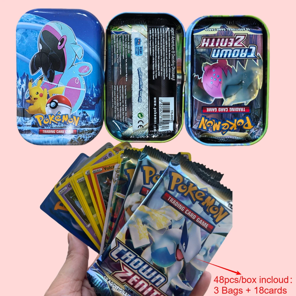 صندوق معدني حديدي 41/42/48/118/210 قطعة لعبة البوكيمون معركة كارت تجارة جمع بطاقة بيكاتشو لعبة أنيمي بطاقات البنك للأطفال