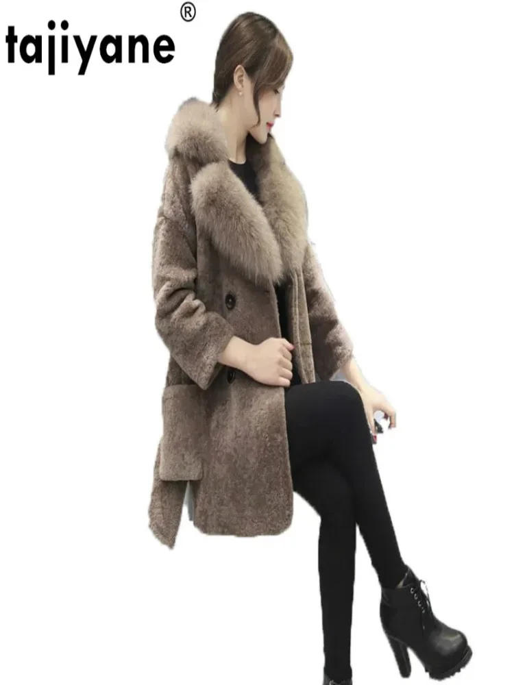 

Autumn Winter Coat Women Clothes 2024 100% Wool Jacket Real Fur Korean Fox Collar Sheep Shearling Long s ZT850