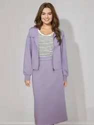 DUSHU Plus Size Women's Fashionable Stylish Sweatshirt Skirt Sweatpants Suit 2025 Spring New Design Solid Versatile Casual Set