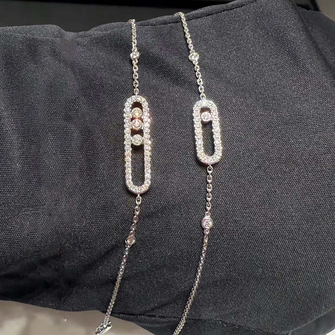 

925 sterling silver 18K gold-plated classic women's diamond bracelet for weddings. Sliding diamonds