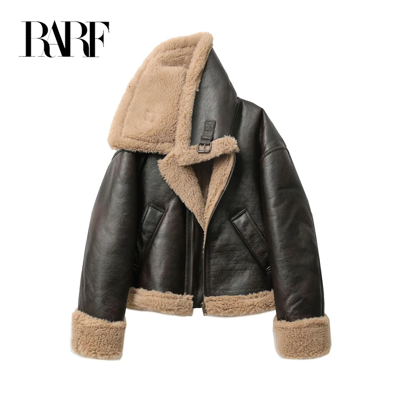 RARF Autumn winter new women\'s thickened warm double-sided short jacket Women\'s brown coat