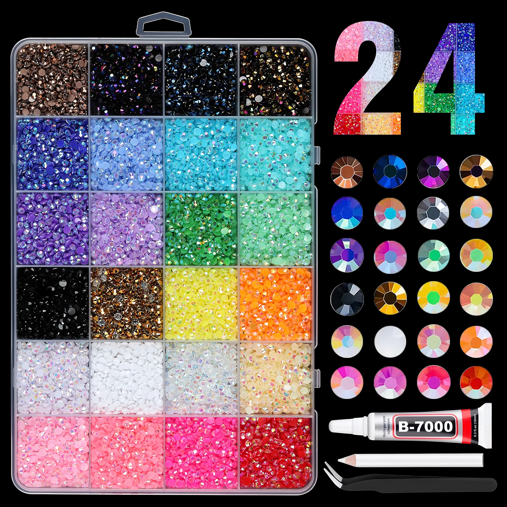 28Grid 3/4/5/6mm Gemengde Kleur Harsen Boor AB Strass Set Platte Achterkant Nagelboor Voor Telefoon Kleding DIY Decoratie Nagels Ambachten