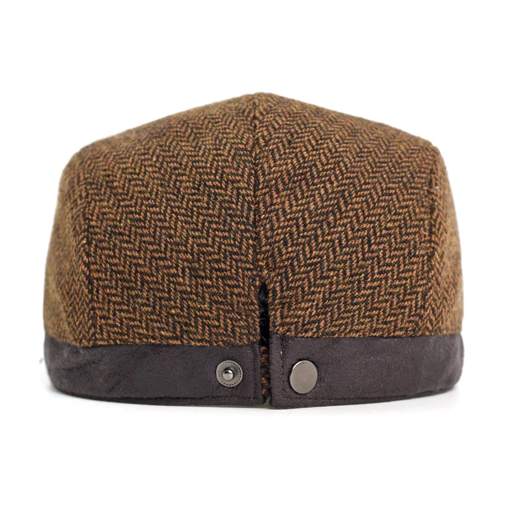 Winter Autumn Newsboy Cap Men Thick Warm Vintage Herringbone Casual Stripe Berets Gatsby Flat Hat Peaked Cap Adjustable