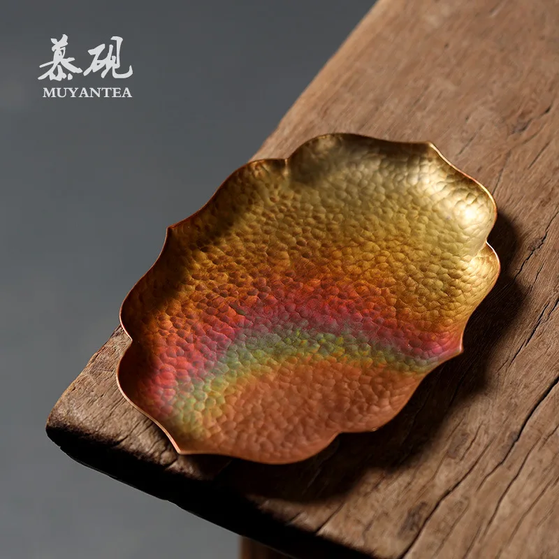 Mutaow Japanese-Style Hammered Hand-Crafted Copper Dry Kung Fu Set, Pu'er Serving Tea Tray, Teapot Stand