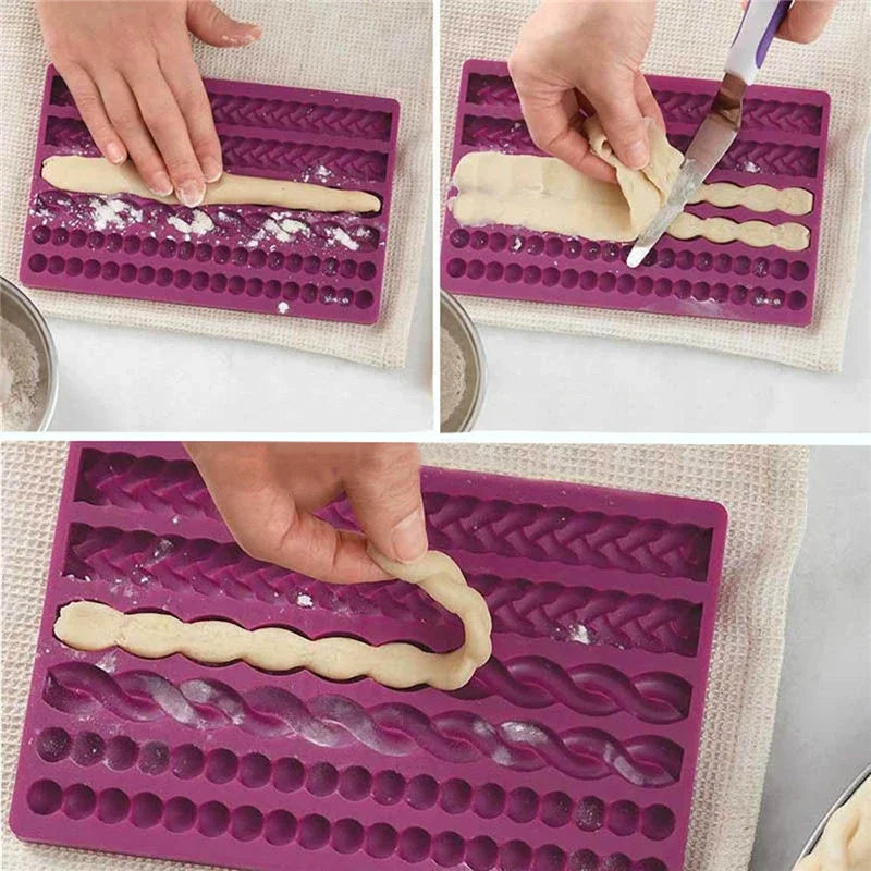 Aomily 3D Knit Rope Silicone Pearl Shell Fried Dough Twist Fondant Mould Cake Border Decorating Molds Sugar Icing Gumpaste Tools