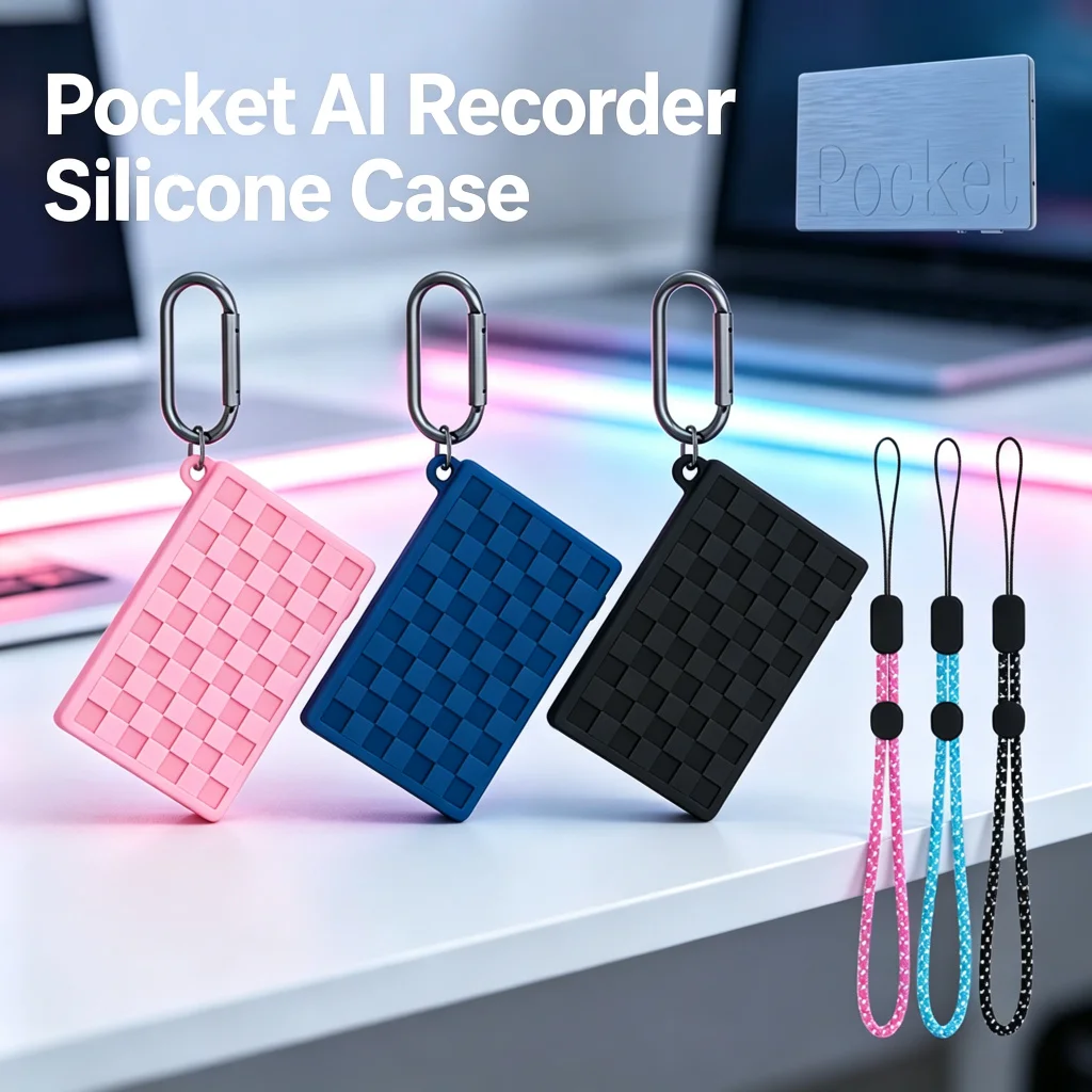 Soft Silicone Protective Case for Pocket AI Recorder, Shockproof Cover with Carabiner Clip and Lanyard, Anti-Dust Skin Shell