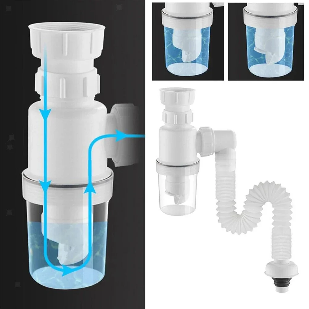 Sink Hose Sewer Drain Pipe Sink Strainer Drain Pipe White Elastic Material Excellent Drainage Design Drain Pipe