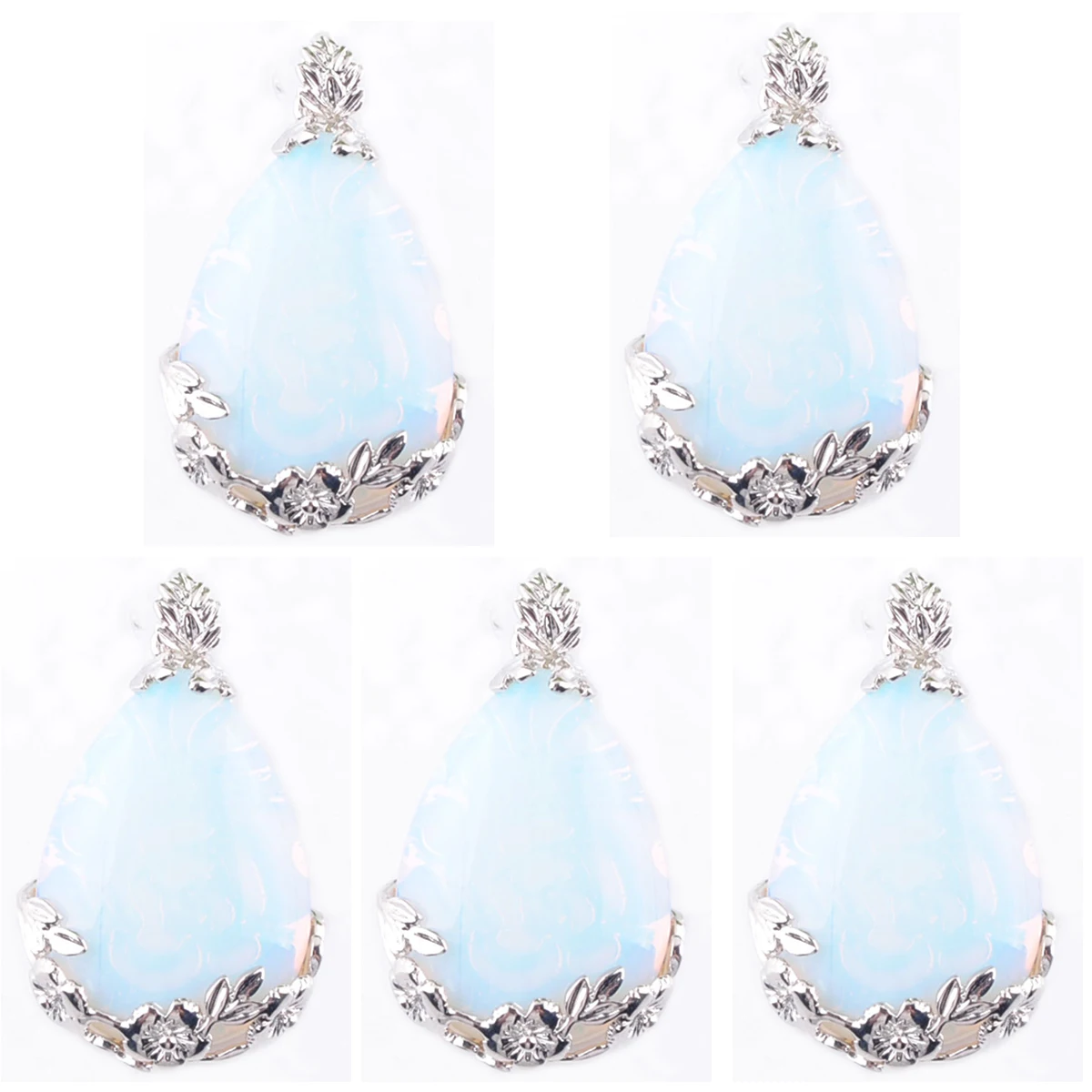 

Natural Opal Stone Water Drop Shaped Pendant Flower Reiki Chakra Charm Women Man Lucky Jewelry 5Pcs TN3466