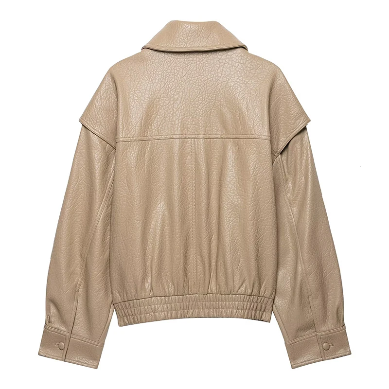 YENKYE  Europen And American Faux Leather Bomber Jacket For Women  Autumn Winter Double Breasted Warm Motorcycle Coat