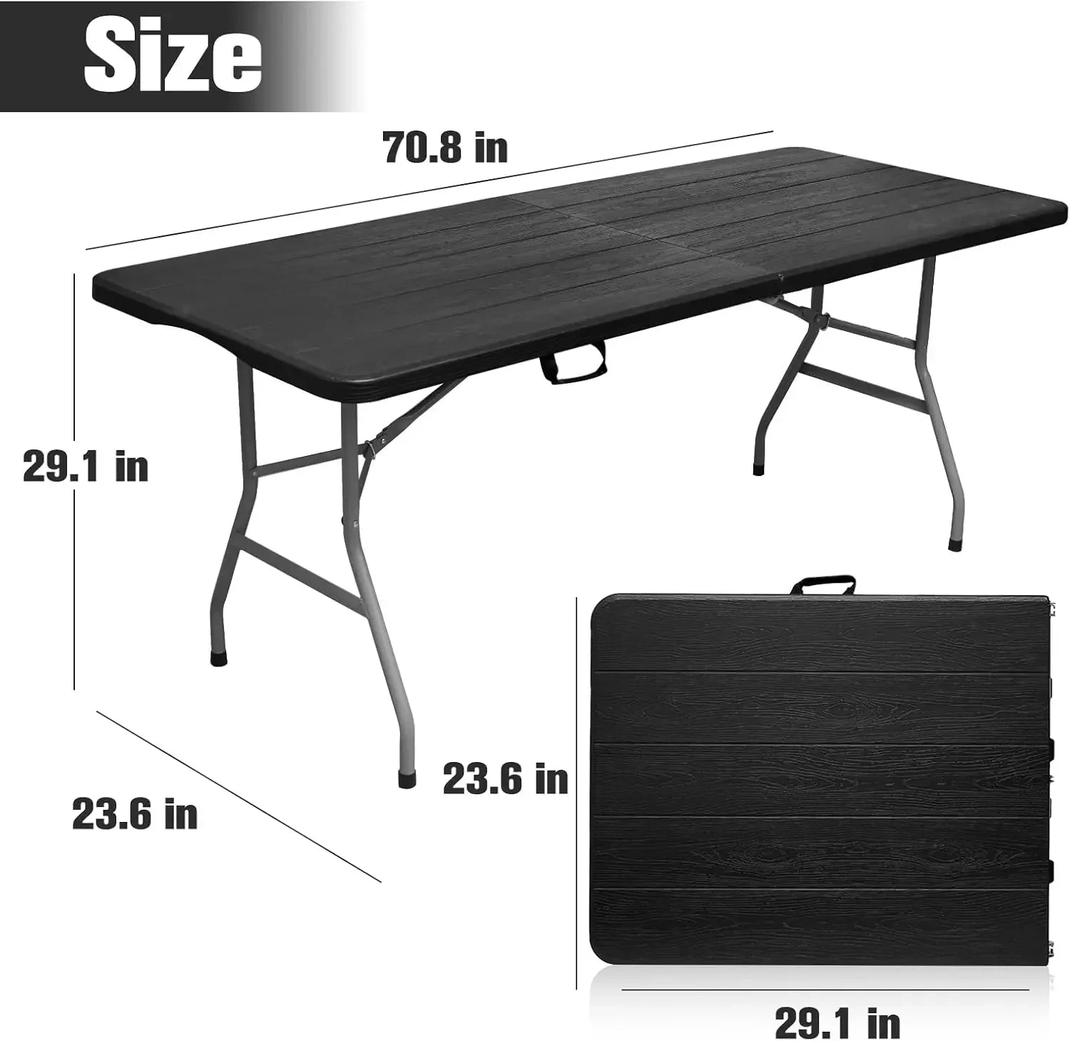 Mesa portátil de plástico resistente, plegable por la mitad, mesa de comedor de 6 pies, para interiores y exteriores, para acampar, picnic y fiestas, Bl