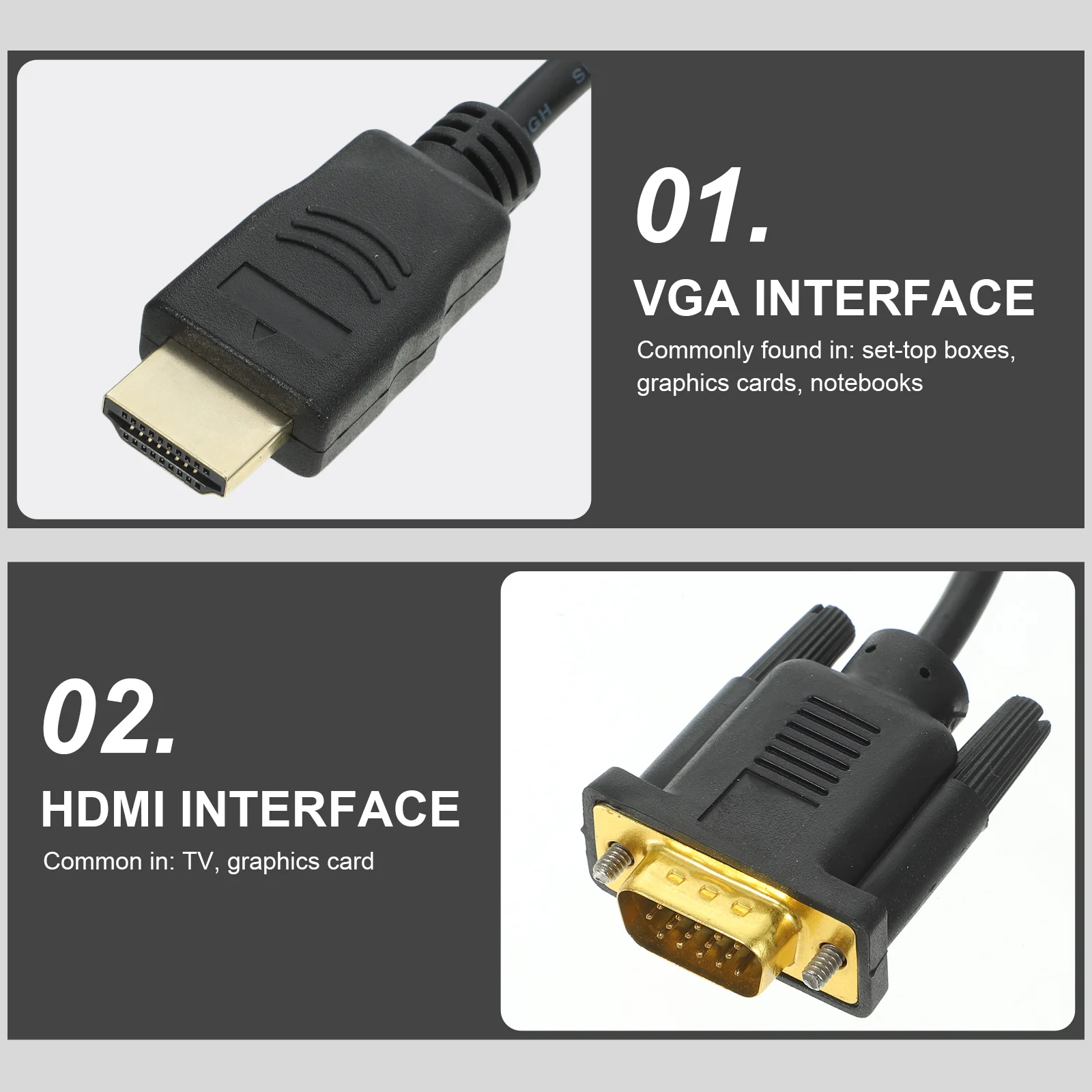 to Cable 15 Pin Black Video Adapter for Home Office School Stable Connection Hot Swap To Adapter Compatible