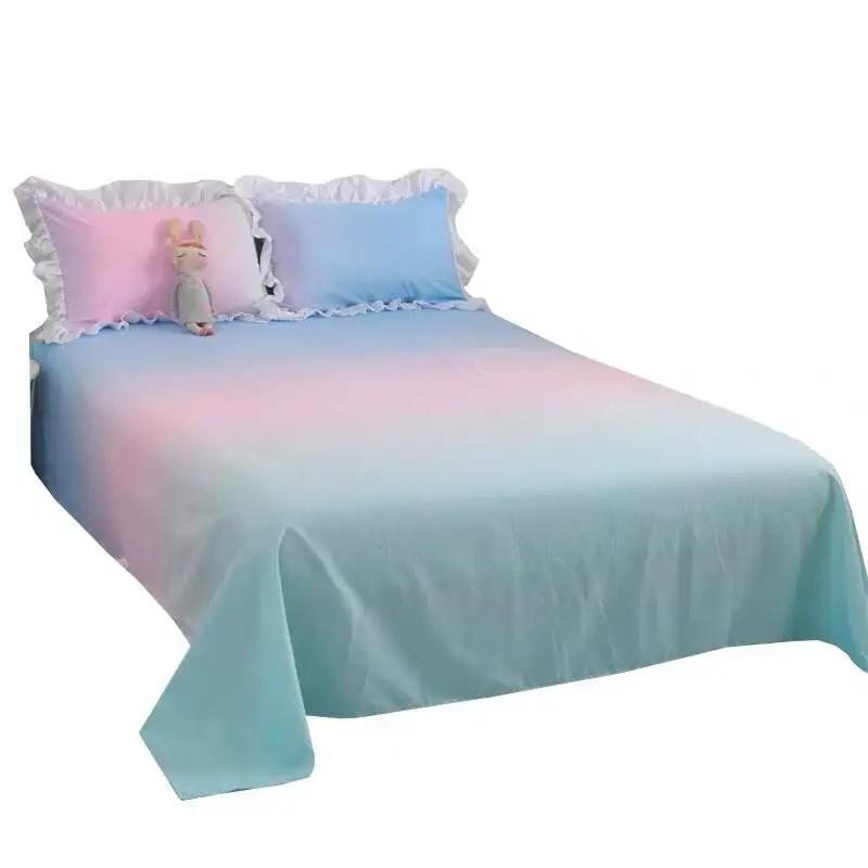 Macaron Candy einfarbig gewaschene Baumwolle reine Baumwolle Bettlaken einteilig Schlafsaal Einzel-Doppelbettlaken dreiteiliges Set Summe