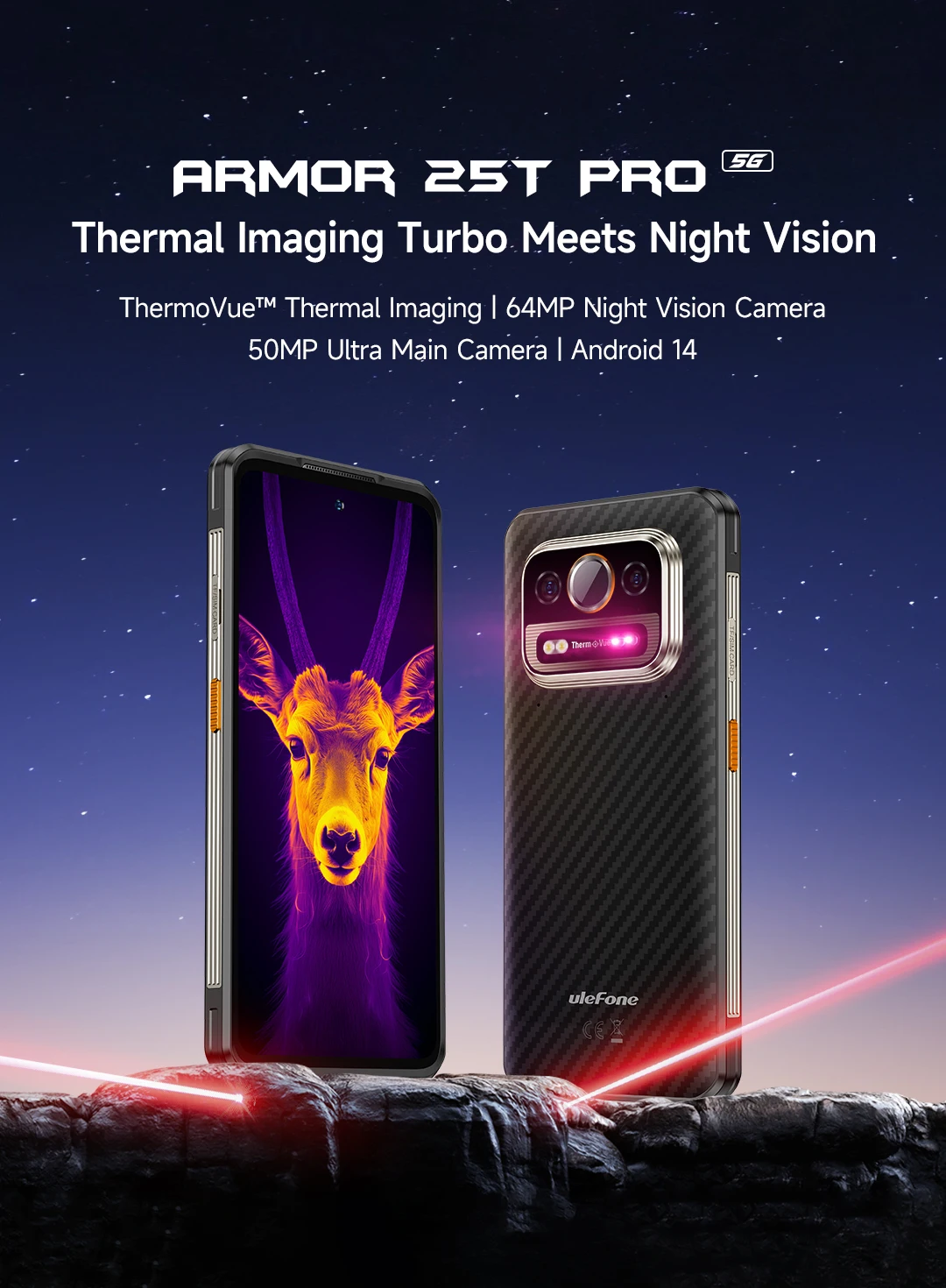 Ulefone Armor 25T Pro 5G Rugged Phone 33W 50MP+64MP NFC Waterproof Smartphone Android 14 ROM 256GB
