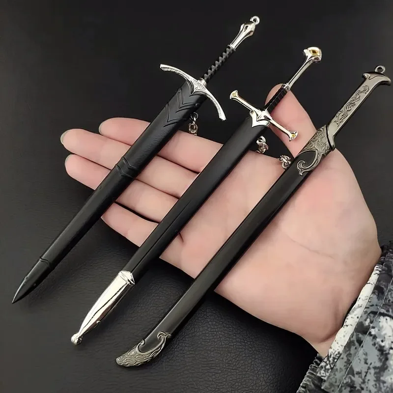 22cm Glamdring Aragorn Narthil broń miecz elfy Anduril średniowieczne urządzenia peryferyjne metalowy miecz samurajski brelok ozdoby prezenty zabawki