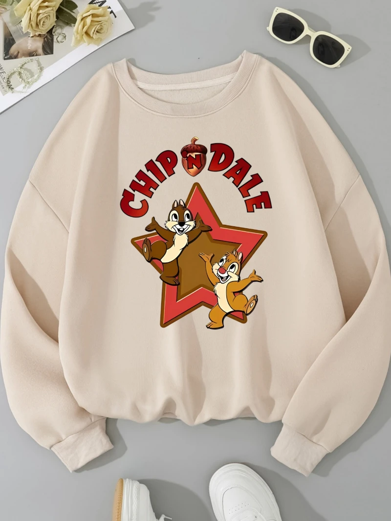 سترة بغطاء للرأس بنمط الرسوم المتحركة Qiqi and Titi - بلوفر نسائي دافئ ومريح برقبة دائرية للخريف والشتاء، طراز كاجوال