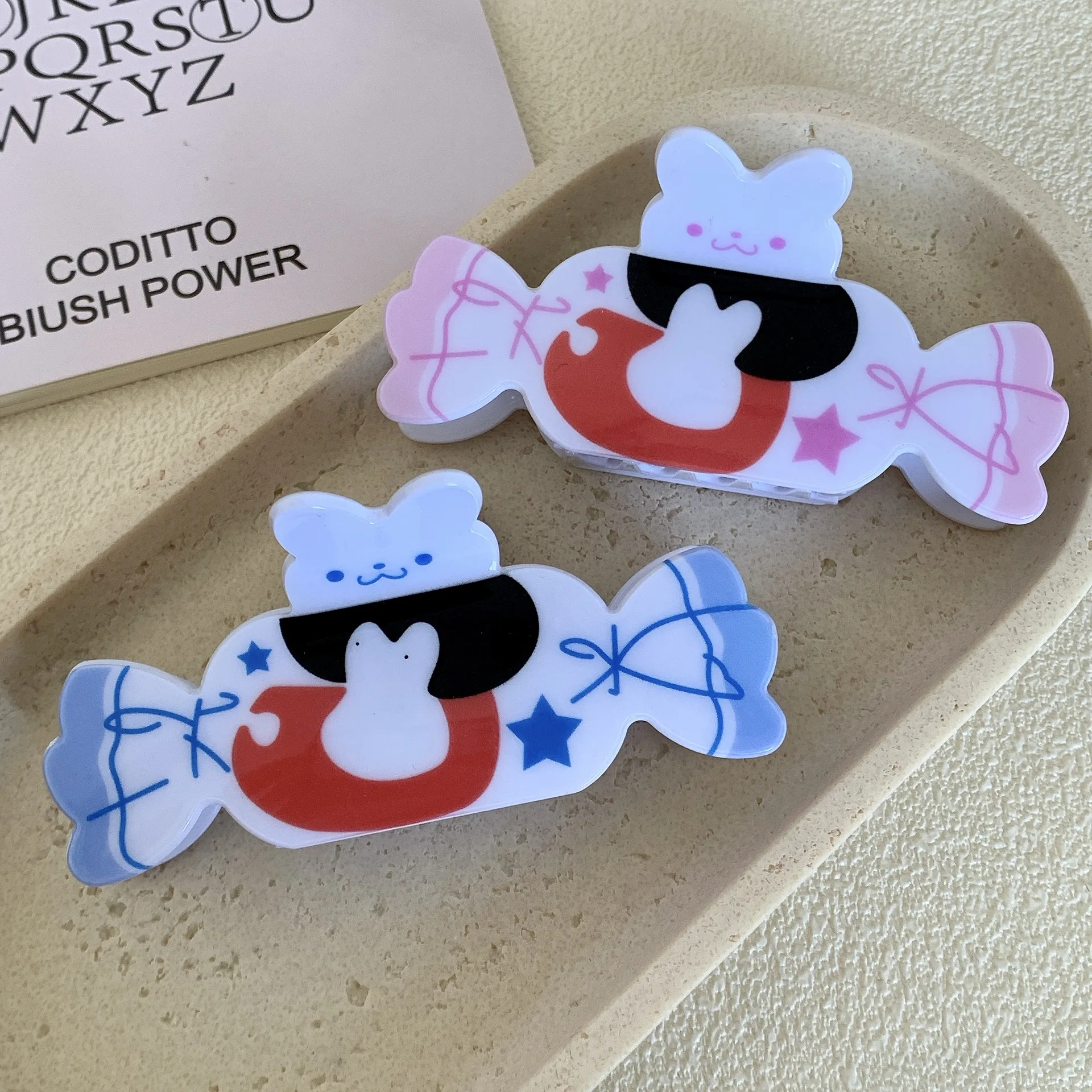 Children\'s Cartoon Acetate Material Design White Rabbit Toffee Clip Shark Clip Cute Hair Accessories for Girls and Children