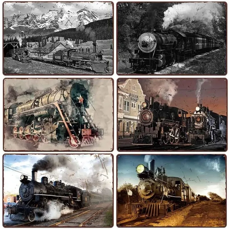 Vintage Metal Tin Poster Train Retro Metal Tin Signs Posters Plate Wall Decor for Bar Restaurant Cafe Clubs Retro Plaque
