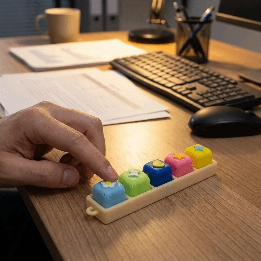 3D Printed Fidget Clicker Keychain Lightweight Solid Printing Material Finger Squeeze Sturdy Design Smooth Surface